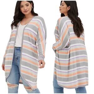 Torrid NWT Cocoon Kimono - Super Soft Stripes Size 0X Open Front Stretchy Gray
